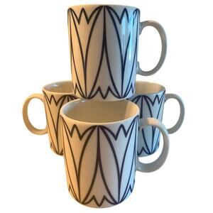 Set of 4 White and Blue Mikasa LAVINA COBALT Porcelain Mugs Excellent Condition
